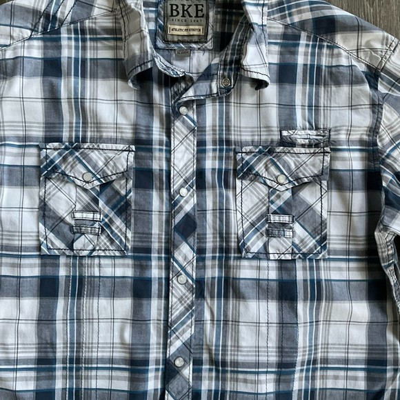 BKE Athletic Fit Stretch Pearl Snap Shirt Western Button Down Size XL Plaid EUC - Picture 3 of 6